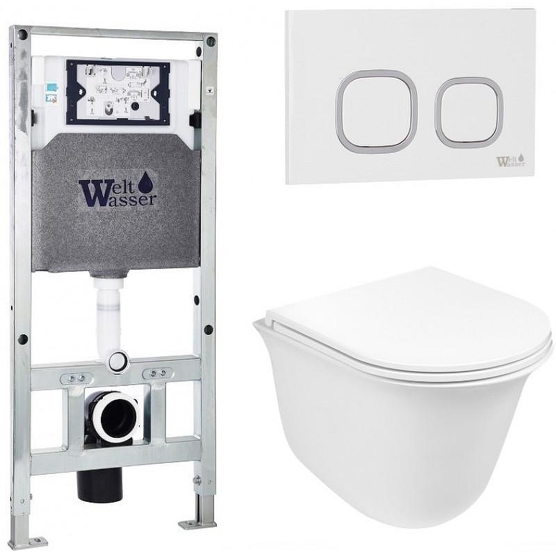Комплект унитаза с инсталляцией WeltWasser AMBERG 506 ST + TELBACH 004 GL-WT + AMBERG RD-WT 10000006942 цвет Белый глянцевый с сиденьем Микролифт и клавишей смыва цвет Белый