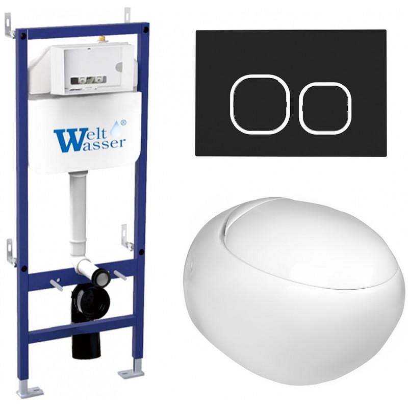 Комплект унитаза с инсталляцией WeltWasser BAMBERG 460 + JECKENBACH 004 GL-WT + BAMBERG BL 10000012839 цвет Белый глянцевый с сиденьем Микролифт и клавишей смыва цвет Черный