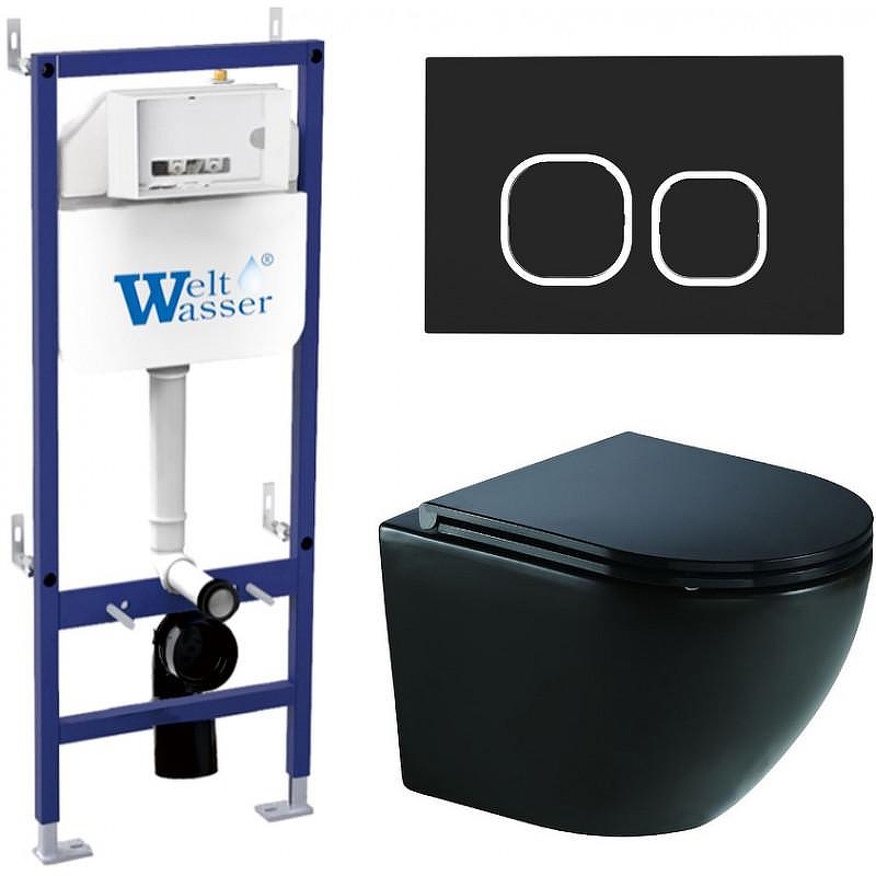 Комплект унитаза с инсталляцией WeltWasser BAMBERG 460 + MERZBACH 041 XL MT-BL + BAMBERG BL 10000012869 цвет Черный матовый с сиденьем Микролифт и клавишей смыва цвет Черный