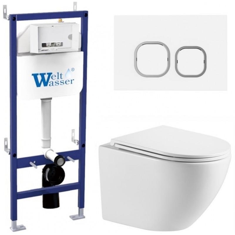 Комплект унитаза с инсталляцией WeltWasser BAMBERG 460 + MERZBACH 043 MT-WT + BAMBERG WT 10000013620 цвет Белый матовый с сиденьем Микролифт и клавишей смыва цвет Белый