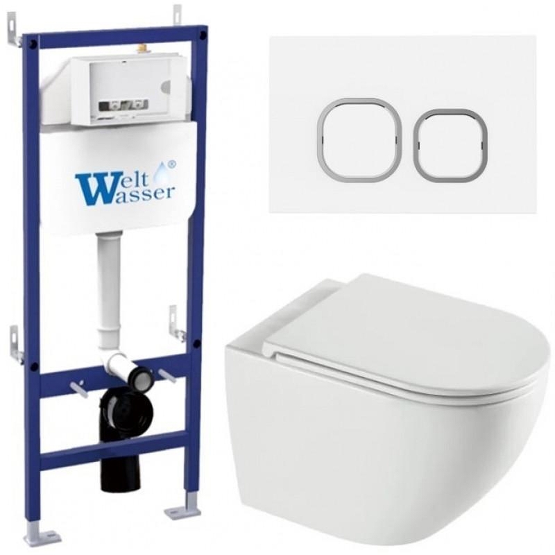 Комплект унитаза с инсталляцией WeltWasser BAMBERG 460 + MERZBACH 043 XL GL-WT + BAMBERG WT 10000013788 цвет Белый глянцевый с сиденьем Микролифт и клавишей смыва цвет Белый