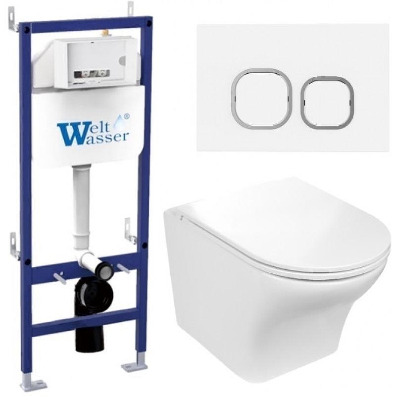 Комплект унитаза с инсталляцией WeltWasser BAMBERG 460 + ODENBACH 004 GL-WT + BAMBERG WT 10000012923 цвет Белый глянцевый с сиденьем Микролифт и клавишей смыва цвет Белый