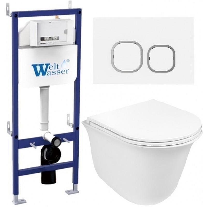 Комплект унитаза с инсталляцией WeltWasser BAMBERG 460 + TELBACH 004 GL-WT + BAMBERG WT 10000012953 цвет Белый глянцевый с сиденьем Микролифт и клавишей смыва цвет Белый