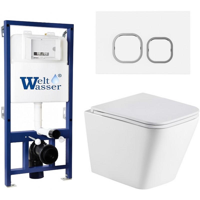 Комплект унитаза с инсталляцией WeltWasser BAMBERG 525 + GELBACH 043 MT-WT + BAMBERG WT 10000012804 цвет Белый матовый с сиденьем Микролифт и клавишей смыва цвет Белый
