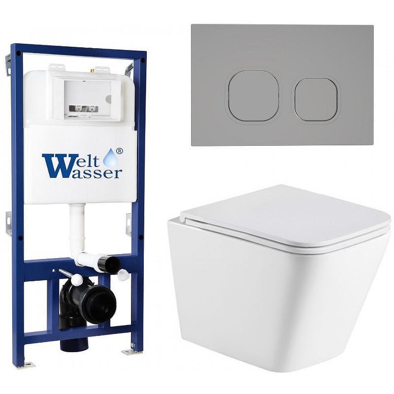 Комплект унитаза с инсталляцией WeltWasser BAMBERG 525 + GELBACH 043 MT-WT + BAMBERG CR 10000012803 цвет Белый матовый с сиденьем Микролифт и клавишей смыва цвет Хром
