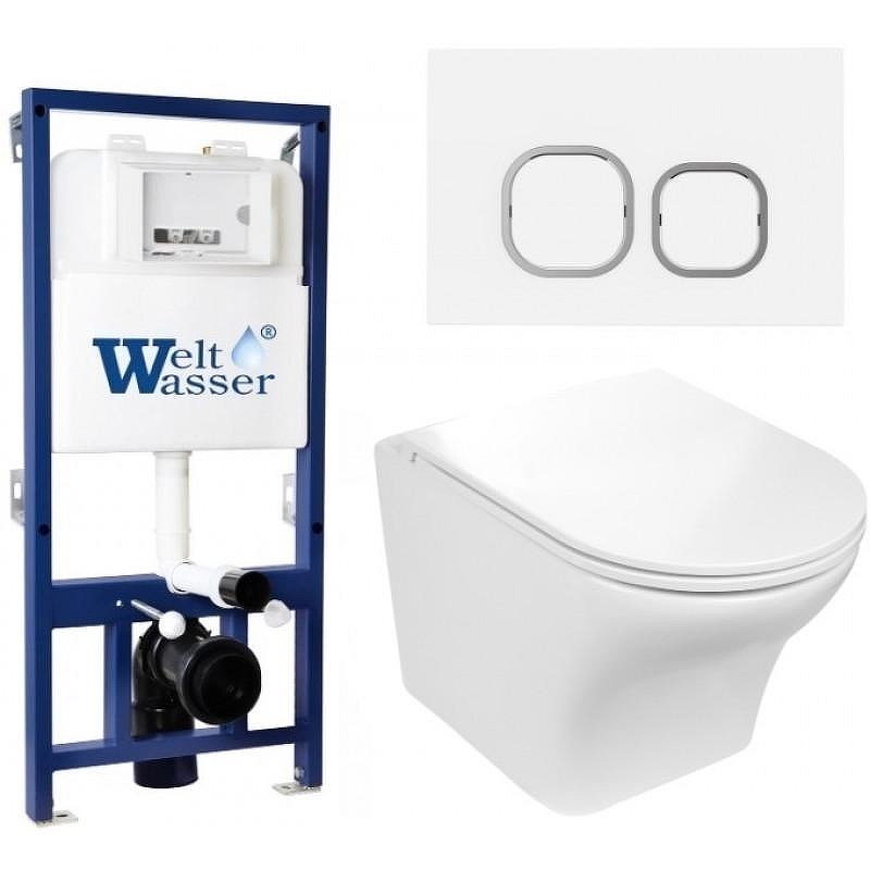 Комплект унитаза с инсталляцией WeltWasser BAMBERG 525 + ODENBACH 004 GL-WT + BAMBERG WT 10000012926 цвет Белый глянцевый с сиденьем Микролифт и клавишей смыва цвет Белый