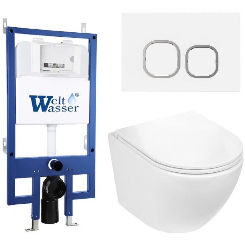 Комплект унитаза с инсталляцией WeltWasser BAMBERG 545 + MERZBACH 043 GL-WT + BAMBERG WT 10000012899 цвет Белый глянцевый с сиденьем Микролифт и клавишей смыва цвет Белый