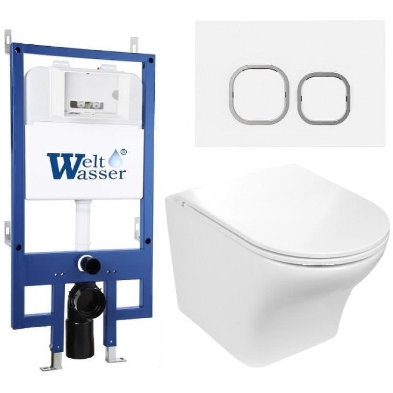 Комплект унитаза с инсталляцией WeltWasser BAMBERG 545 + ODENBACH 004 GL-WT + BAMBERG WT 10000012929 цвет Белый глянцевый с сиденьем Микролифт и клавишей смыва цвет Белый