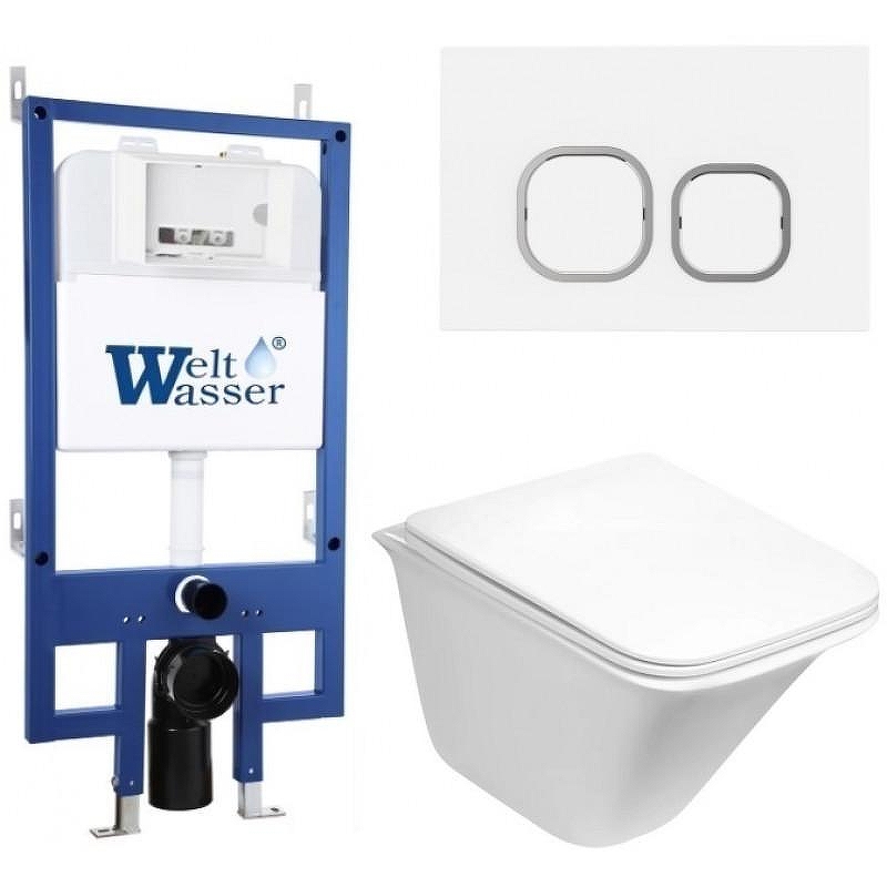 Комплект унитаза с инсталляцией WeltWasser BAMBERG 545 + ROTBACH 004 GL-WT + BAMBERG WT 10000012969 цвет Белый глянцевый с сиденьем Микролифт и клавишей смыва цвет Белый