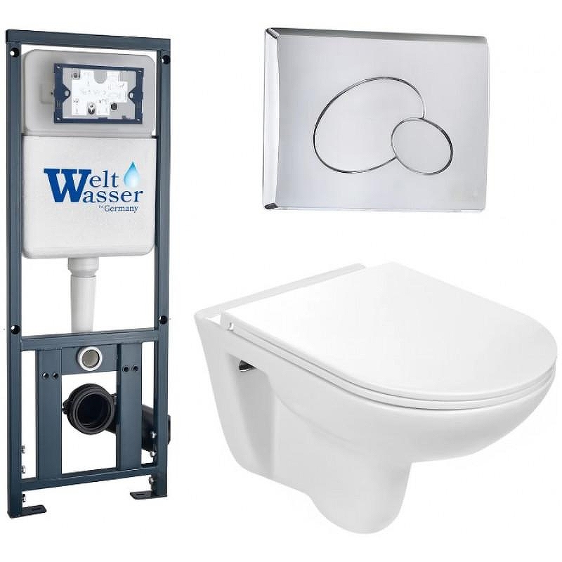 Комплект унитаза с инсталляцией WeltWasser MARBERG 410 + BAARBACH 004 GL-WT + MAR 410 RD-CR 10000006463 цвет Белый глянцевый с сиденьем Микролифт и клавишей смыва цвет Хром