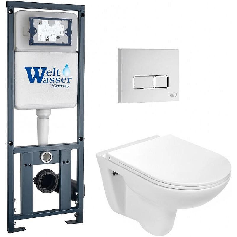 Комплект унитаза с инсталляцией WeltWasser MARBERG 410 + BAARBACH 004 GL-WT + MAR 410 SE GL-WT 10000010332 цвет Белый глянцевый с сиденьем Микролифт и клавишей смыва цвет Белый глянцевый
