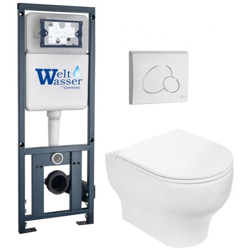 Комплект унитаза с инсталляцией WeltWasser MARBERG 410 + ERLENBACH 004 GL-WT + MAR 410 RD GL-WT 10000010374 цвет Белый глянцевый с сиденьем Микролифт и клавишей смыва цвет Белый глянцевый