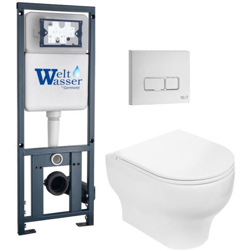 Комплект унитаза с инсталляцией WeltWasser MARBERG 410 + ERLENBACH 004 GL-WT + MAR 410 SE GL-WT 10000010376 цвет Белый глянцевый с сиденьем Микролифт и клавишей смыва цвет Белый глянцевый
