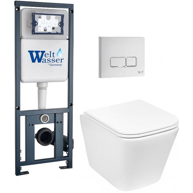 Комплект унитаза с инсталляцией WeltWasser MARBERG 410 + GELBACH 043 GL-WT + MAR 410 SE GL-WT 10000011875 цвет Белый глянцевый с сиденьем Микролифт и клавишей смыва цвет Белый глянцевый