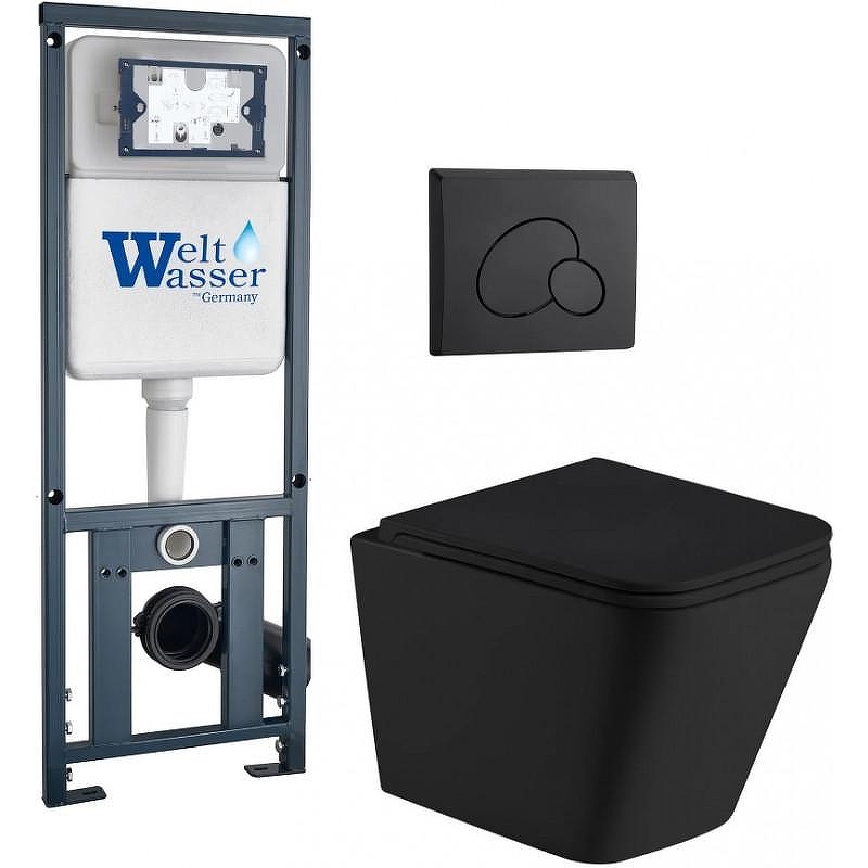 Комплект унитаза с инсталляцией WeltWasser MARBERG 410 + GELBACH 043 MT-BL + MAR 410 RD MT-BL 10000011997 цвет Черный матовый с сиденьем Микролифт и клавишей смыва цвет Черный матовый