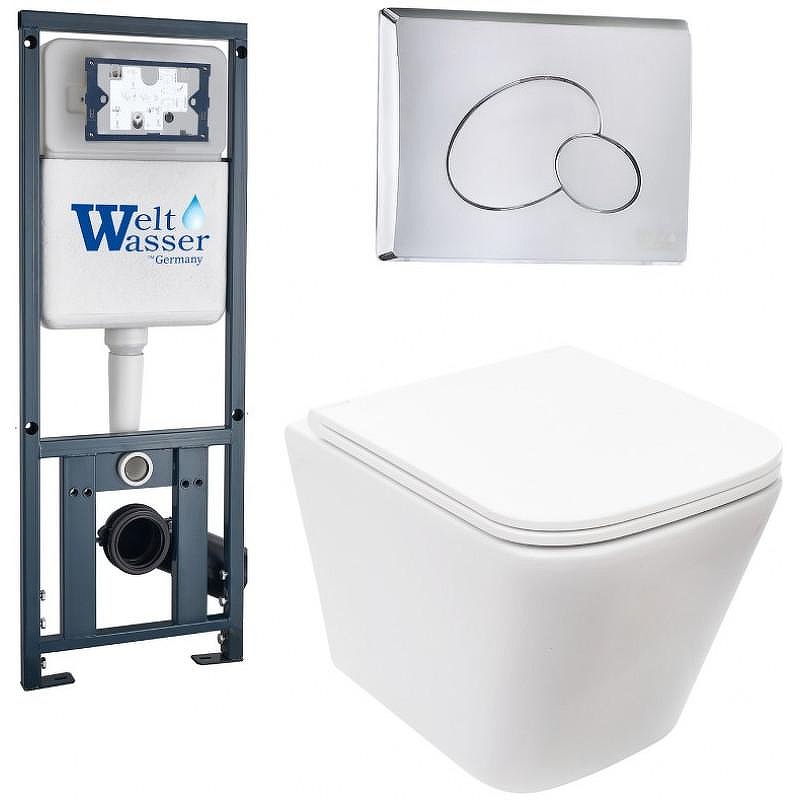 Комплект унитаза с инсталляцией WeltWasser MARBERG 410 + GELBACH 043 MT-WT + MAR 410 RD CR 10000011911 цвет Белый матовый с сиденьем Микролифт и клавишей смыва цвет Хром