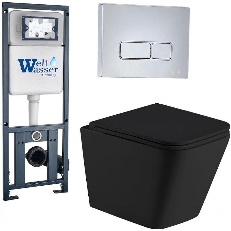 Комплект унитаза с инсталляцией WeltWasser MARBERG 410 + GELBACH 043 MT-BL + MAR 410 SE CR 10000011998 цвет Черный матовый с сиденьем Микролифт и клавишей смыва цвет Хром
