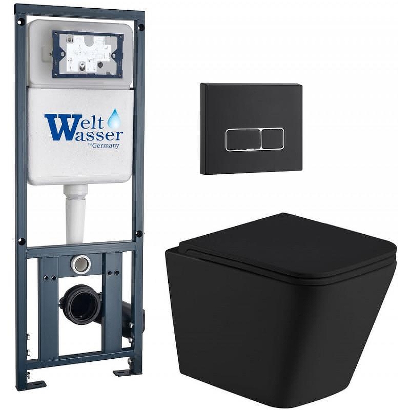Комплект унитаза с инсталляцией WeltWasser MARBERG 410 + GELBACH 043 MT-BL + MAR 410 SE MT-BL 10000012000 цвет Черный матовый с сиденьем Микролифт и клавишей смыва цвет Черный матовый