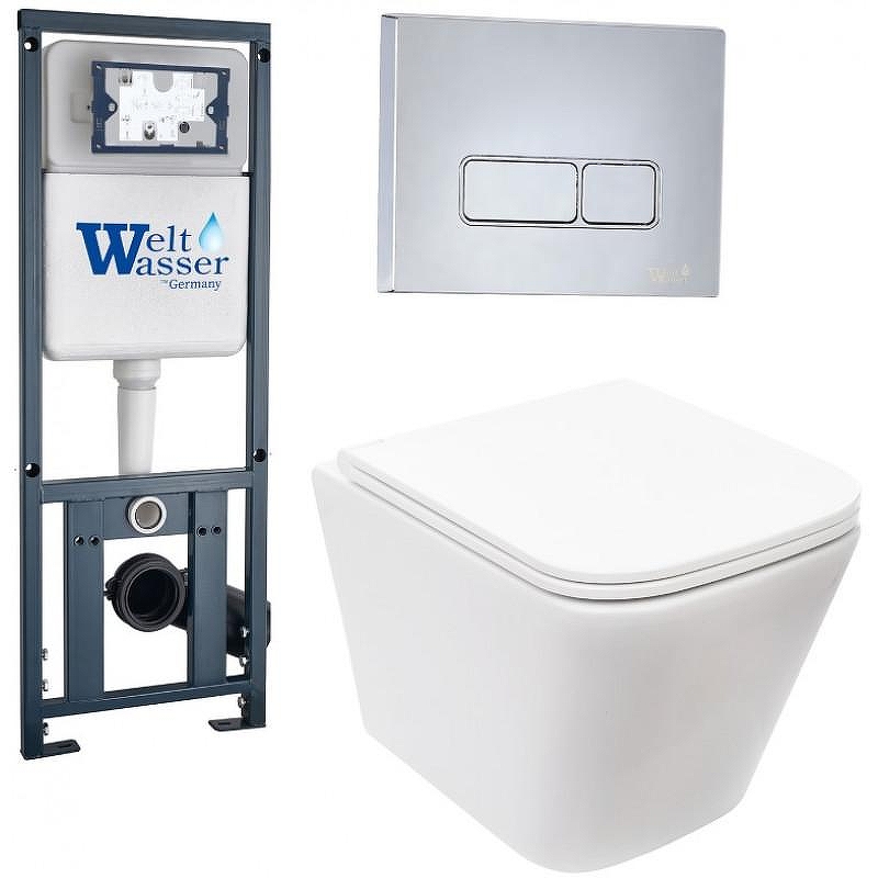 Комплект унитаза с инсталляцией WeltWasser MARBERG 410 + GELBACH 043 MT-WT + MAR 410 SE CR 10000011914 цвет Белый матовый с сиденьем Микролифт и клавишей смыва цвет Хром