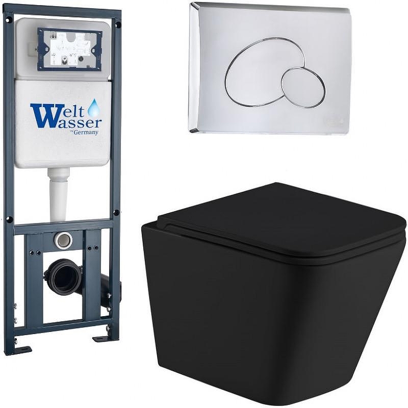 Комплект унитаза с инсталляцией WeltWasser MARBERG 410 + GELBACH 043 MT-BL + MAR 410 RD CR 10000011995 цвет Черный матовый с сиденьем Микролифт и клавишей смыва цвет Хром