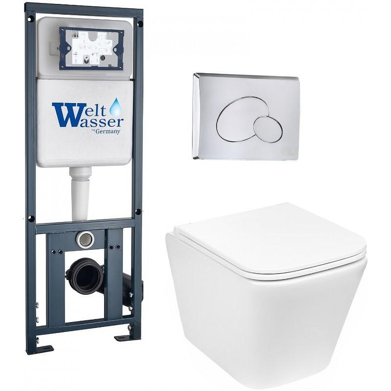 Комплект унитаза с инсталляцией WeltWasser MARBERG 410 + GELBACH 043 GL-WT + MAR 410 RD CR 10000011871 цвет Белый глянцевый с сиденьем Микролифт и клавишей смыва цвет Хром