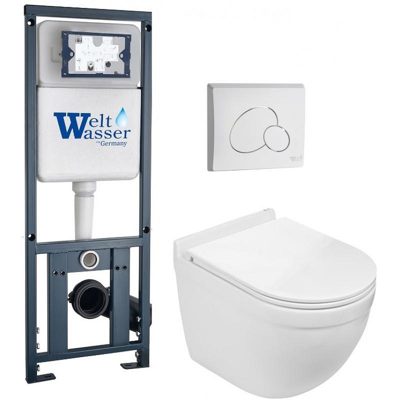 Комплект унитаза с инсталляцией WeltWasser MARBERG 410 + HEIMBACH 043 GL-WT + MAR 410 RD GL-WT 10000012157 цвет Белый глянцевый с сиденьем Микролифт и клавишей смыва цвет Белый глянцевый