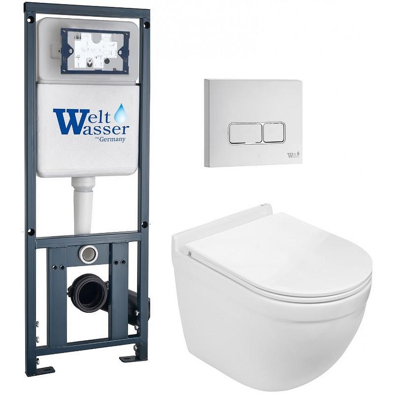 Комплект унитаза с инсталляцией WeltWasser MARBERG 410 + HEIMBACH 043 GL-WT + MAR 410 SE GL-WT 10000012160 цвет Белый глянцевый с сиденьем Микролифт и клавишей смыва цвет Белый глянцевый
