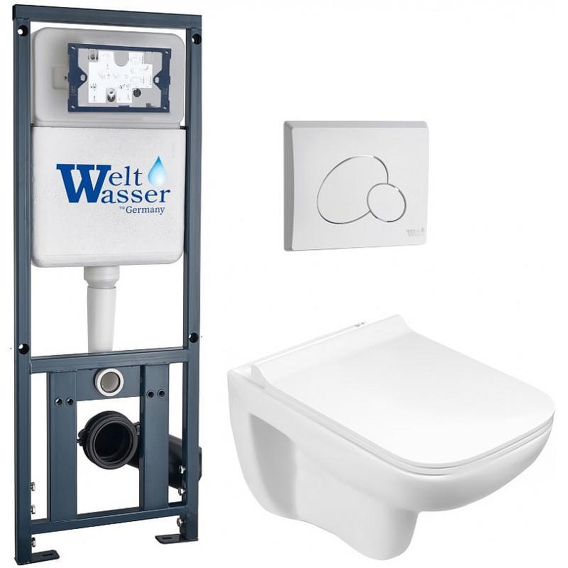 Комплект унитаза с инсталляцией WeltWasser MARBERG 410 + KEHLBACH 004 GL-WT + MAR 410 RD GL-WT 10000010728 цвет Белый глянцевый с сиденьем Микролифт и клавишей смыва цвет Белый глянцевый