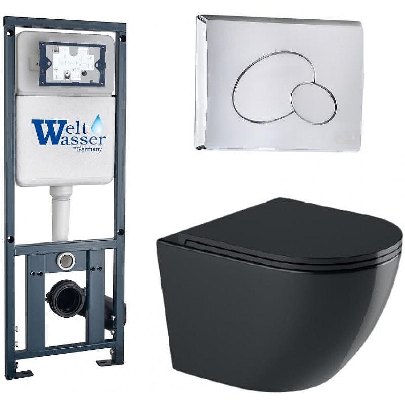 Комплект унитаза с инсталляцией WeltWasser MARBERG 410 + MERZBACH 041 XL MT-BL + MAR 410 RD 10000010953 цвет Черный матовый с сиденьем Микролифт и клавишей смыва цвет Хром