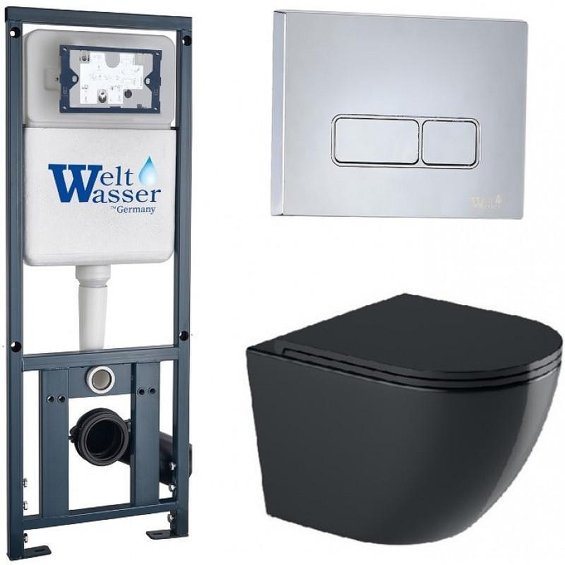 Комплект унитаза с инсталляцией WeltWasser MARBERG 410 + MERZBACH 043 GL-BL + MAR 410 SE-CR 10000012196 цвет Черный глянцевый с сиденьем Микролифт и клавишей смыва цвет Хром