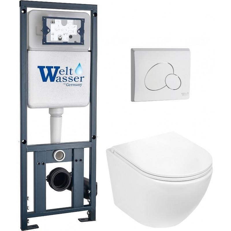 Комплект унитаза с инсталляцией WeltWasser MARBERG 410 + MERZBACH 043 GL-WT + MAR 410 RD GL-WT 10000011309 цвет Белый глянцевый с сиденьем Микролифт и клавишей смыва цвет Белый глянцевый