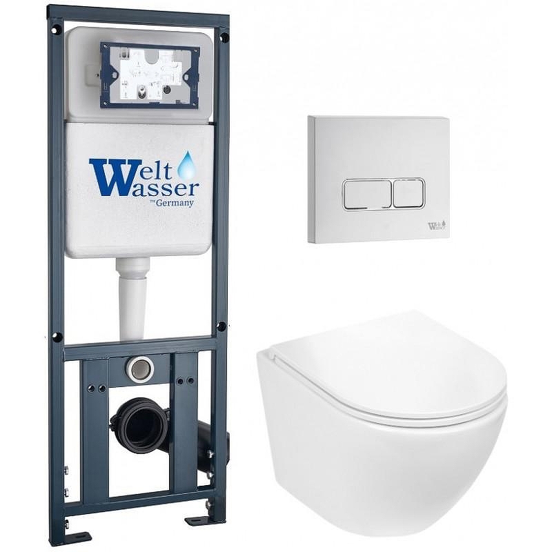 Комплект унитаза с инсталляцией WeltWasser MARBERG 410 + MERZBACH 043 GL-WT + MAR 410 SE CR 10000011307 цвет Белый глянцевый с сиденьем Микролифт и клавишей смыва цвет Хром