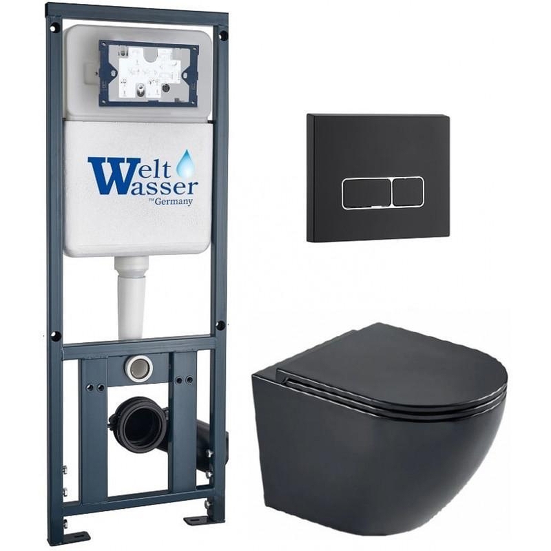 Комплект унитаза с инсталляцией WeltWasser MARBERG 410 + MERZBACH 043 MT-BL + MAR 410 SE MT-BL 10000011355 цвет Черный матовый с сиденьем Микролифт и клавишей смыва цвет Черный матовый