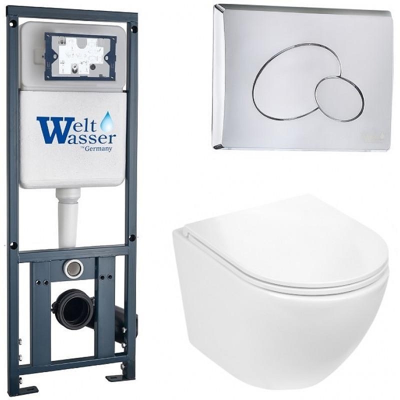 Комплект унитаза с инсталляцией WeltWasser MARBERG 410 + MERZBACH 043 GL-WT + MAR 410 RD-CR 10000011308 цвет Белый глянцевый с сиденьем Микролифт и клавишей смыва цвет Хром