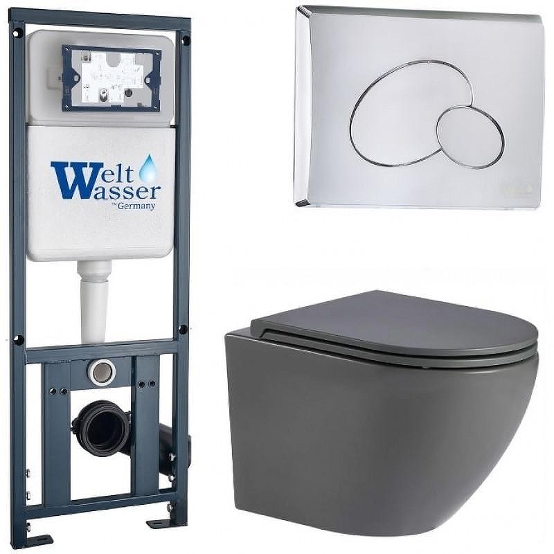 Комплект унитаза с инсталляцией WeltWasser MARBERG 410 + MERZBACH 043 MT-GR + MAR 410 RD-CR 10000011390 цвет Серый матовый с сиденьем Микролифт и клавишей смыва цвет Хром
