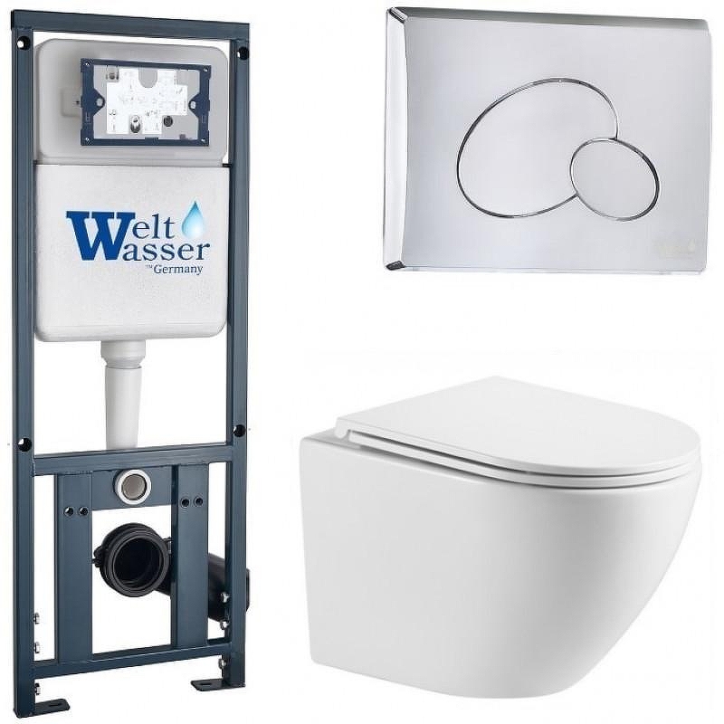 Комплект унитаза с инсталляцией WeltWasser MARBERG 410 + MERZBACH 043 MT-WT + MAR 410 RD-CR 10000011430 цвет Белый матовый с сиденьем Микролифт и клавишей смыва цвет Хром