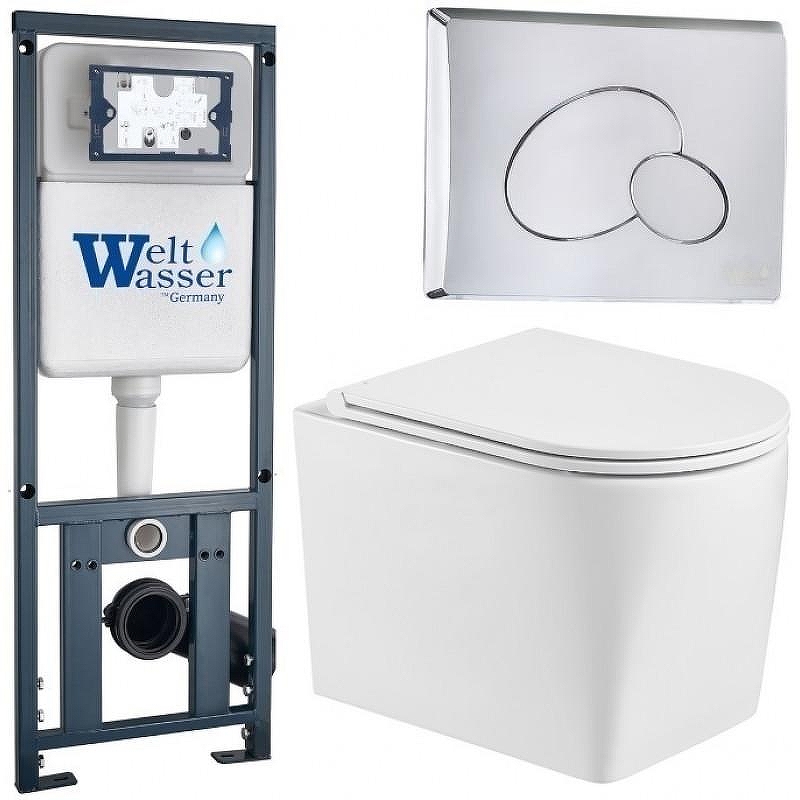 Комплект унитаза с инсталляцией WeltWasser MARBERG 410 + NESENBACH 004 GL-WT + MAR 410 RD-CR 10000008940 цвет Белый глянцевый с сиденьем Микролифт и клавишей смыва цвет Хром