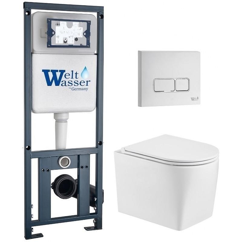 Комплект унитаза с инсталляцией WeltWasser MARBERG 410 + NESENBACH 004 GL-WT + MAR 410 SE GL-WT 10000011721 цвет Белый глянцевый с сиденьем Микролифт и клавишей смыва цвет Белый глянцевый