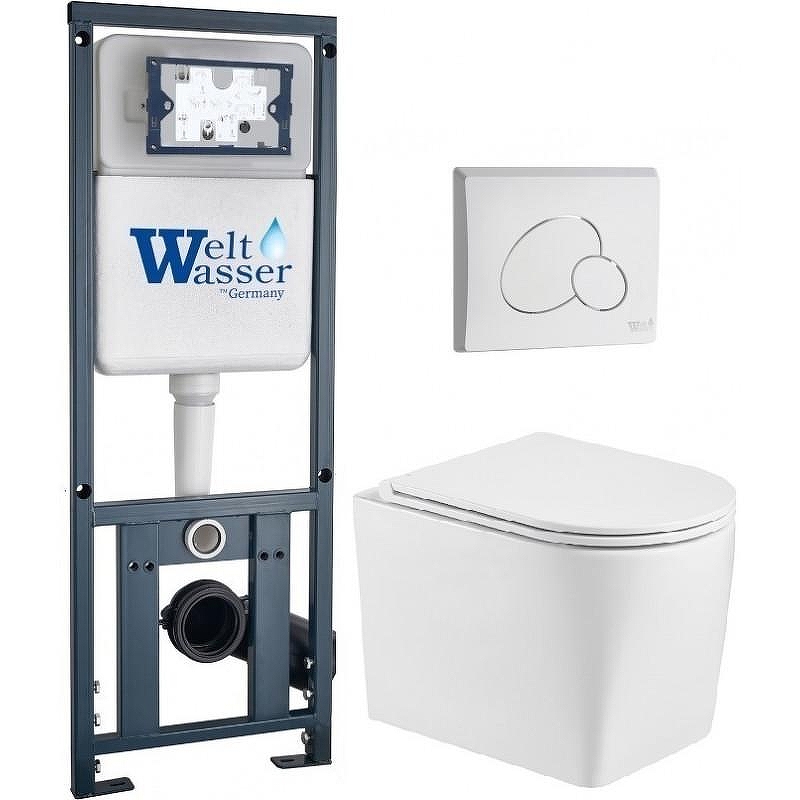 Комплект унитаза с инсталляцией WeltWasser MARBERG 410 + NESENBACH 004 GL-WT + MAR 410 RD GL-WT 10000011719 цвет Белый глянцевый с сиденьем Микролифт и клавишей смыва цвет Белый глянцевый