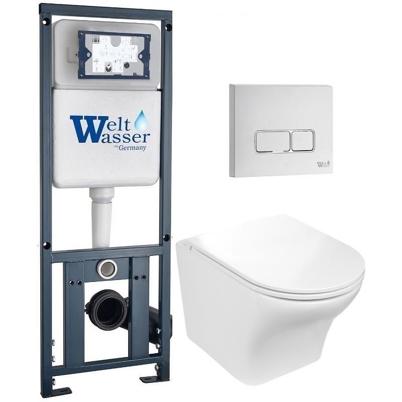 Комплект унитаза с инсталляцией WeltWasser MARBERG 410 + ODENBACH 004 GL-WT + MAR 410 SE GL-WT 10000010968 цвет Белый глянцевый с сиденьем Микролифт и клавишей смыва цвет Белый глянцевый