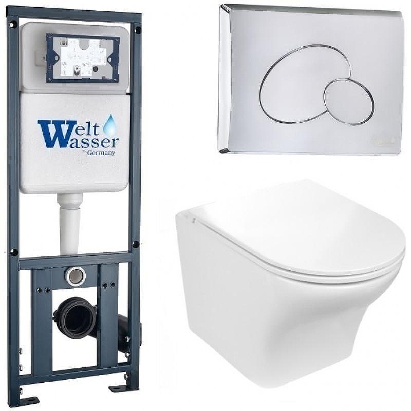 Комплект унитаза с инсталляцией WeltWasser MARBERG 410 + ODENBACH 004 GL-WT + MAR 410 RD-CR 10000006492 цвет Белый глянцевый с сиденьем Микролифт и клавишей смыва цвет Хром