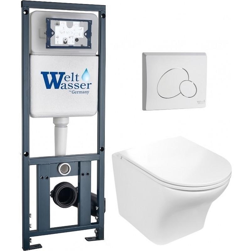Комплект унитаза с инсталляцией WeltWasser MARBERG 410 + ODENBACH 004 GL-WT + MAR 410 RD GL-WT 10000010966 цвет Белый глянцевый с сиденьем Микролифт и клавишей смыва цвет Белый глянцевый