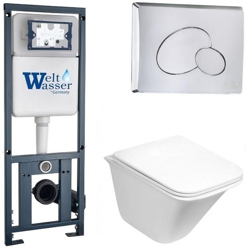 Комплект унитаза с инсталляцией WeltWasser MARBERG 410 + ROTBACH 004 GL-WT + MAR 410 RD-CR 10000006497 цвет Белый глянцевый с сиденьем Микролифт и клавишей смыва цвет Хром