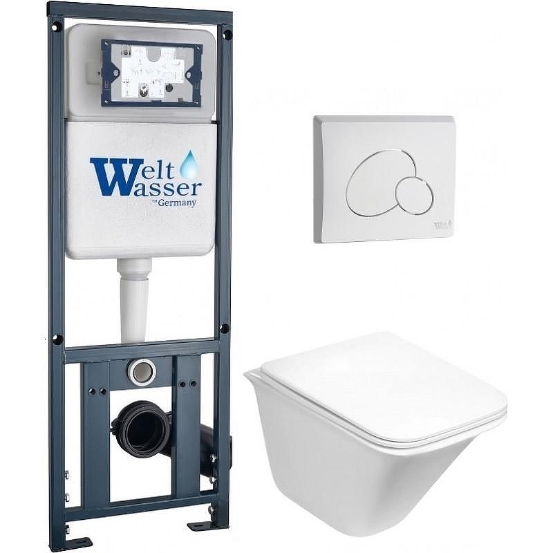 Комплект унитаза с инсталляцией WeltWasser MARBERG 410 + ROTBACH 004 GL-WT + MAR 410 RD GL-WT 10000010974 цвет Белый глянцевый с сиденьем Микролифт и клавишей смыва цвет Белый глянцевый