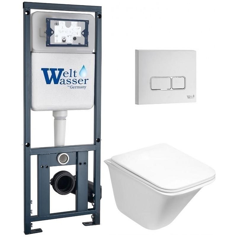 Комплект унитаза с инсталляцией WeltWasser MARBERG 410 + ROTBACH 004 GL-WT + MAR 410 SE GL-WT 10000010976 цвет Белый глянцевый с сиденьем Микролифт и клавишей смыва цвет Белый глянцевый