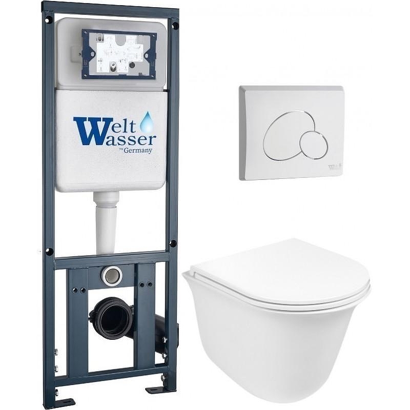 Комплект унитаза с инсталляцией WeltWasser MARBERG 410 + TELBACH 004 GL-WT + MAR 410 RD GL-WT 10000011126 цвет Белый глянцевый с сиденьем Микролифт и клавишей смыва цвет Белый глянцевый
