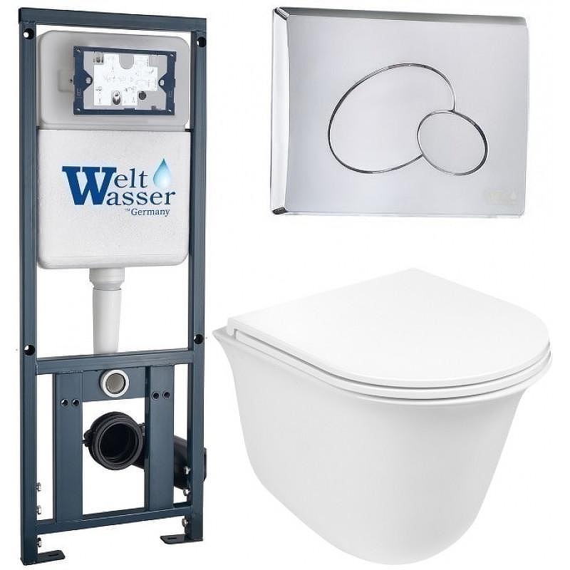 Комплект унитаза с инсталляцией WeltWasser MARBERG 410 + TELBACH 004 GL-WT + MAR 410 RD-CR 10000006950 цвет Белый глянцевый с сиденьем Микролифт и клавишей смыва цвет Хром
