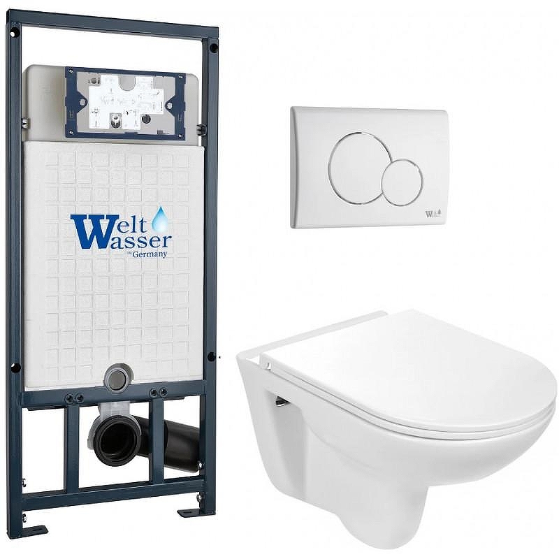 Комплект унитаза с инсталляцией WeltWasser MARBERG 507 + BAARBACH 004 GL-WT + MAR 507 RD GL-WT 10000010358 цвет Белый глянцевый с сиденьем Микролифт и клавишей смыва цвет Белый глянцевый