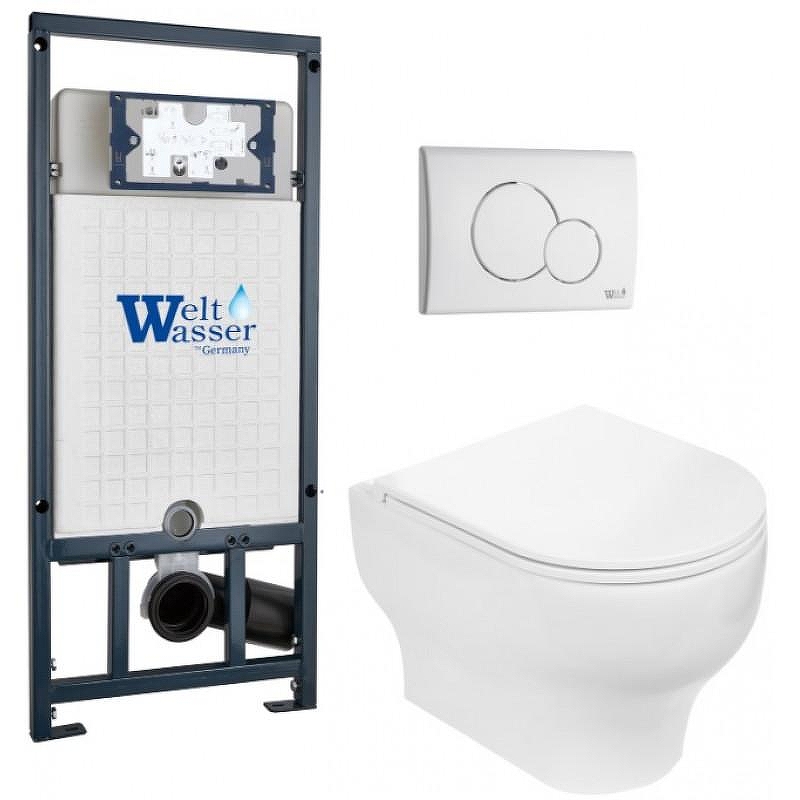 Комплект унитаза с инсталляцией WeltWasser MARBERG 507 + ERLENBACH 004 GL-WT + MAR 507 RD GL-WT 10000010378 цвет Белый глянцевый с сиденьем Микролифт и клавишей смыва цвет Белый глянцевый