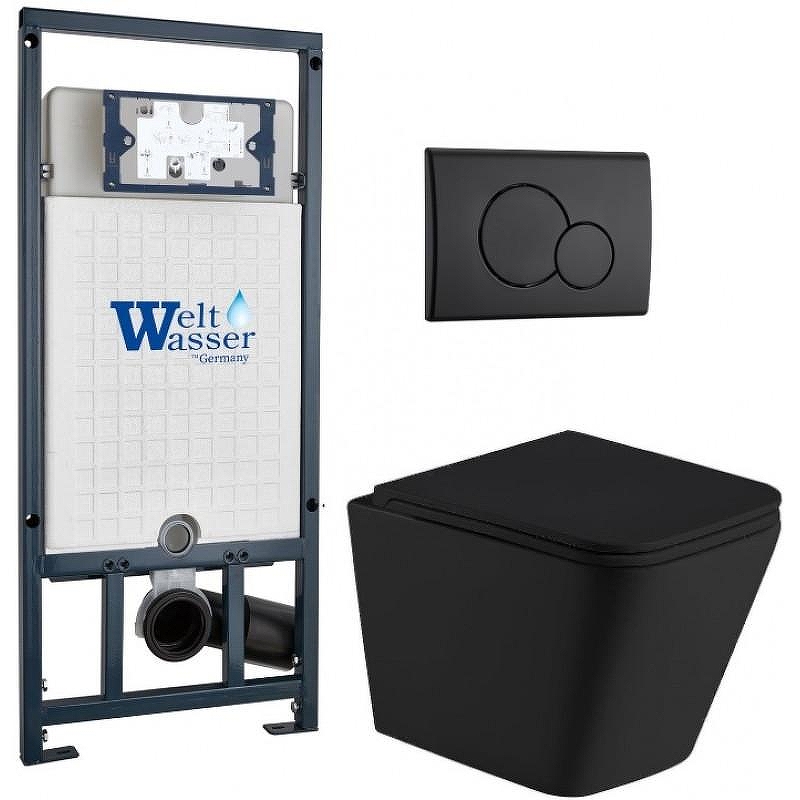 Комплект унитаза с инсталляцией WeltWasser MARBERG 507 + GELBACH 043 MT-BL + MAR 507 RD MT-BL 10000012004 цвет Черный матовый с сиденьем Микролифт и клавишей смыва цвет Черный матовый